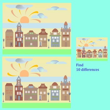 find 10 differences in rebus houses for children under 6 years old