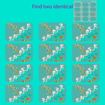 find 2 identical pictures in the Funny rabbits on the Grass puzzle for children up to 8 years old