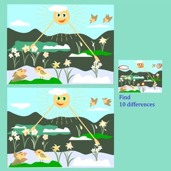 find 10 differences rebus for children under 6 years old, presented by seasons, one of 4 given seasons spring