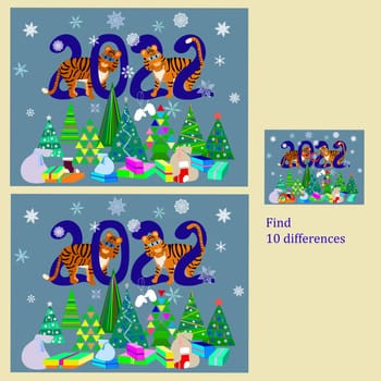 find 10 differences rebus for children under 6 years old, presented by the seasons of the year, one of the 4 set seasons is winter