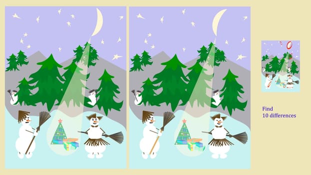 find 10 differences rebus for children under 6 years old, presented by the seasons of the year, one of the 4 set seasons is winter