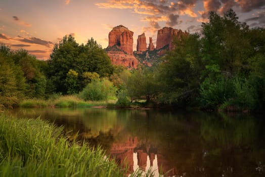 Landscape of the Sedona desert and rocks with riverside
