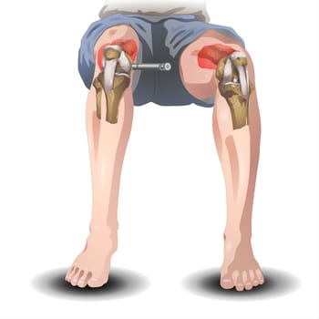 Bones Pain, Injury and Inflammation, Knee Joint Pain Silhouette Icon Ache of Knee, Leg Skeleton, Arthritis, Osteoporosis and Bones Joint, Illustration