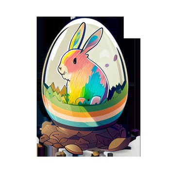 Easter Day Concept. Watercolor easter bunny in the eggs, elements illustrations, cartoon holiday painted transparent background, Generative AI