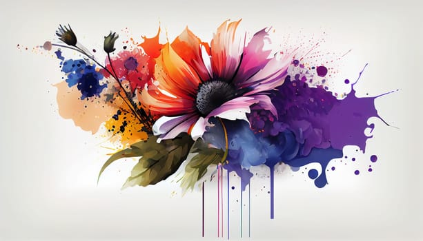 Flowers watercolor illustration isolated on white background, Spring Summer, digital painting Design for fabric, Generative AI