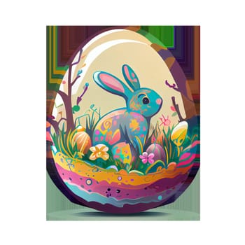 Easter Day Concept. Watercolor easter bunny in the eggs, elements illustrations, cartoon holiday painted transparent background, Generative AI