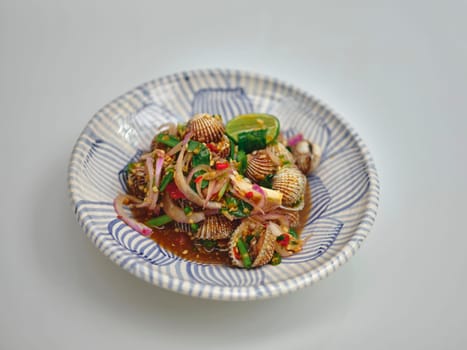 Thai street food , Spicy blood cockle salad