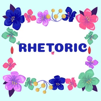 Text caption presenting Rhetoric, Concept meaning study of writing or speaking as mean of communication or persuasion