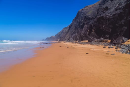 Beautiful empty beach in Algarve west coast, Portugal