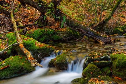 River waterfall in the portuguese national park of Geres, in the north of the country