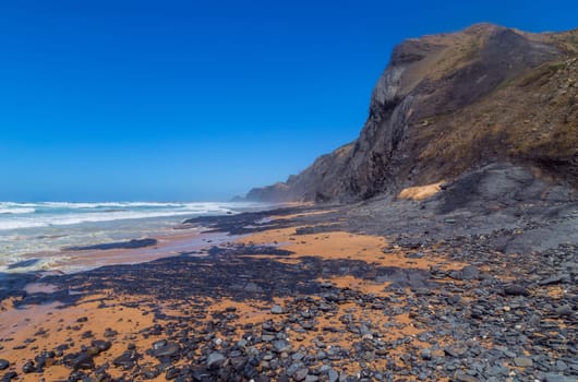 Beautiful empty beach in Algarve west coast, Portugal