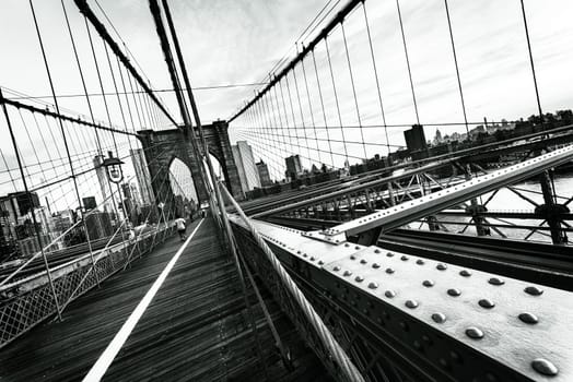 New York City, USA, early in the morning on the famous Brooklyn Bridge