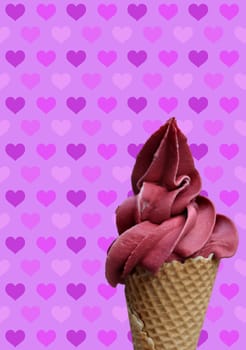 An ice cream cone with soft ice cream, Waffle ice cream, An ice cream cone made of wafer.