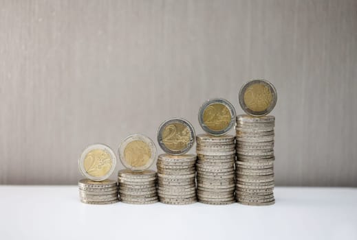Two euro coins, close-up of a coin with the value of 2 euros.