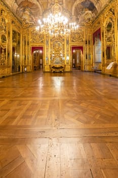 Turin, Italy - Circa January 2022: baroque old room interior in Carignano Palace