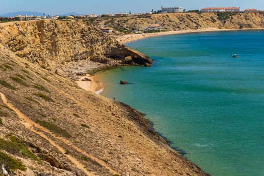 Sagres, Portugal - August 25, 2022: People at the beach near Sagres village in Algarve, Portugal