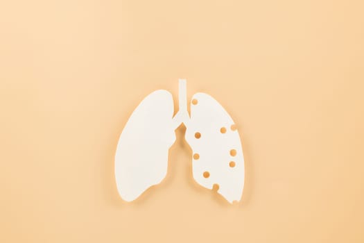 World TB day. Top view Lungs paper decorative symbol on pastel background, copy space, concept of world tuberculosis day, no tobacco, Medical and healthcare