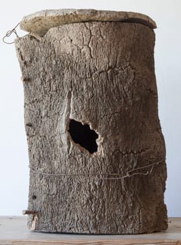 Traditional hive made of cork. Natural light shot