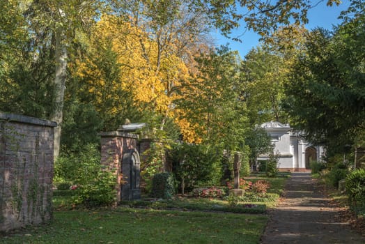 Graves and sculptures in the main cemetery, Frankfurt, Germany