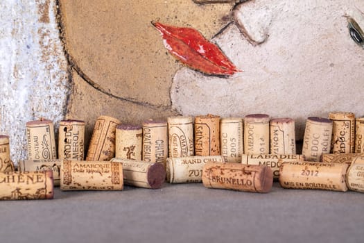 Ochojno, Poland - December 14, 2020: Ceramic sculpture by Małgorzata Swolkien - Easter Love and wine corks