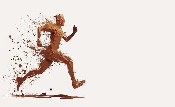 Man made from coffee is running with high speed, time pressure, caffeine energy, fitness and sport, generative AI