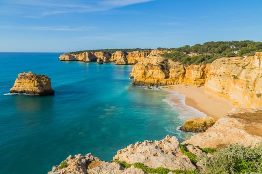 The famous beach of Praia da Marinha. This beach is a part of famous tourist region of Algarve.