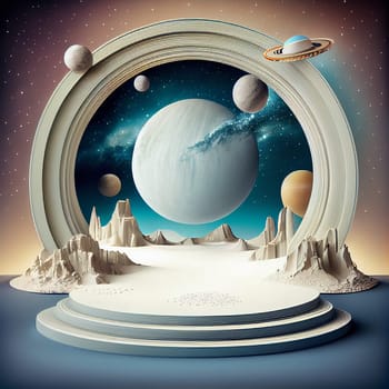 Podium platform 3d, planets, astronomy and science, product display and showcase, promotion, generative AI