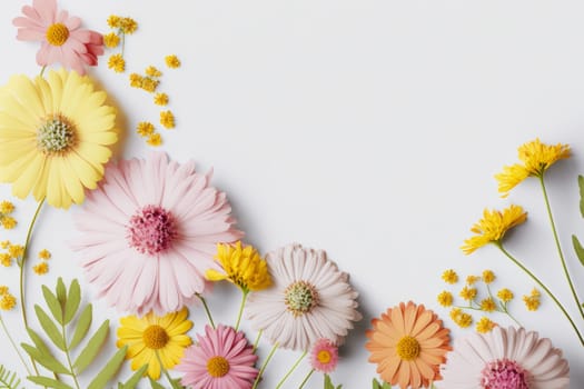 A spring background with pastel-coloured flowers is a natural work of art that showcases the beauty and joy of the season. The soft colour palette, from pale pink to light yellow, creates a sense of calm and serenity in any space. The delicate and elegant flowers add a touch of elegance and sophistication to the background, while the overall ambience is fresh and vibrant. This background is perfect for adding a touch of spring to any design project, whether it's for an advertisement, a website, or to decorate a bedroom.