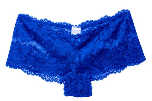 Underwear woman isolated. Close-up of luxurious elegant blue lacy thongs panties isolated. Clipping path. erotic lace fashion. Women sexy lingerie, ladies sexy nightwear.
