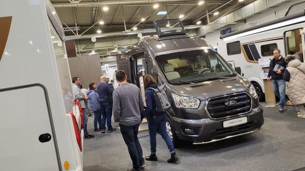 .Essen, Nrw, Germany - February 22, 2023:.Motorhomes at an exhibition for camping and travel in the city of Essen