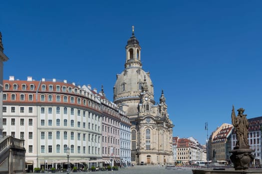 DRESDEN,  GERMANY - JUNI 17, 2021:.Dresden, Germany - Juni 14, 2021:.Dresden cityscape with cathedral, and Elbe river, Saxony, Germany