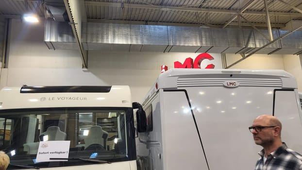 .Essen, Nrw, Germany - February 22, 2023:.Motorhomes at an exhibition for camping and travel in the city of Essen
