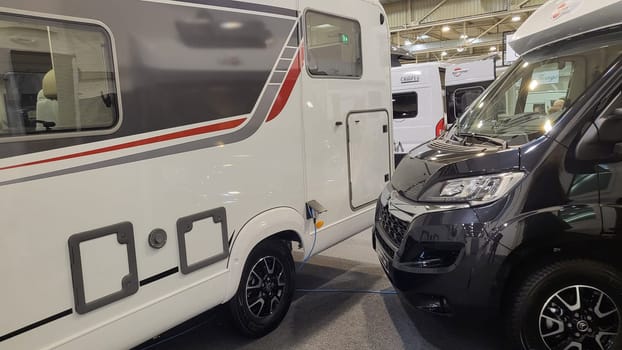 .Essen, Nrw, Germany - February 22, 2023:.Motorhomes at an exhibition for camping and travel in the city of Essen