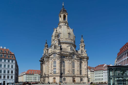 DRESDEN,  GERMANY - JUNI 17, 2021:.Dresden, Germany - Juni 14, 2021:.Dresden cityscape with cathedral, and Elbe river, Saxony, Germany