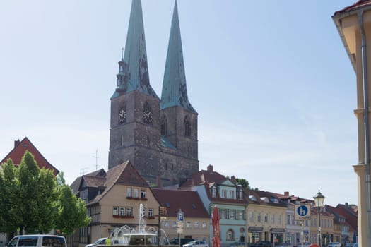 QUEDLINGBURG, GERMANY - JUNE 18, 2021:.Quedlinburg, Germany - June 18, 2021:.Cityscape of medieval city Quedlinburg