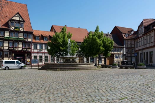 QUEDLINGBURG, GERMANY - JUNE 18, 2021:.Quedlinburg, Germany - June 18, 2021:.Cityscape of medieval city Quedlinburg