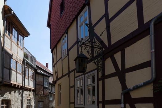 QUEDLINGBURG, GERMANY - JUNE 18, 2021:.Quedlinburg, Germany - June 18, 2021:.Cityscape of medieval city Quedlinburg