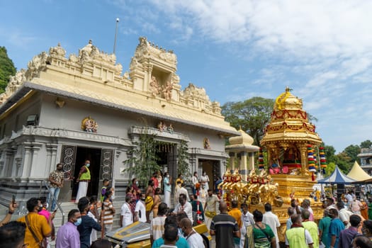 George Town, Penang, Malaysia - Jan 17 2022: Hindu devotees gather at Thanni Malai Murugan temple