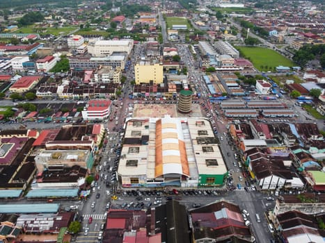 Teluk Intan, Perak, Malaysia - May 01 2022: Aerial view Teluk Intan town and street