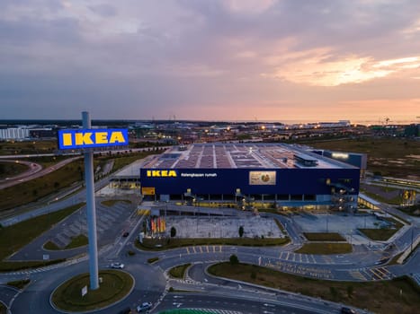 Batu kawan, Penang, Malaysia - Mar 14 2022: Aerial view Ikea shopping mall in sunset hour