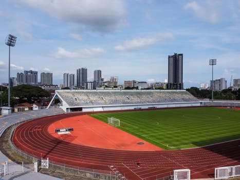 George Town, Penang, Malaysia - Jun 07 2022: Aerial view City Stadium Penang in sunny day
