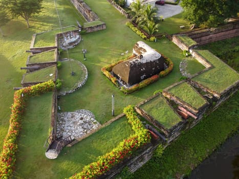 George Town, Penang, Malaysia - Jun 12 2022: Aerial view bunker, cannon at Fort Cornwallis