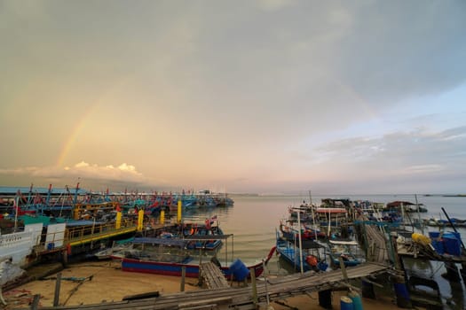 Batu Maung, Penang, Malaysia - Aug 30 2022: Rainbow at the Batu Maung fishing village