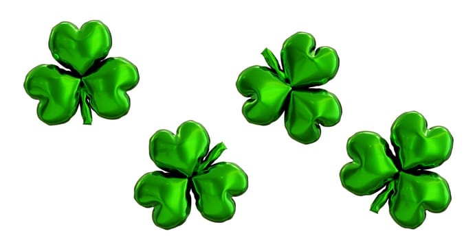 Four shiny helium balloon clover using as design element, 3d rendering