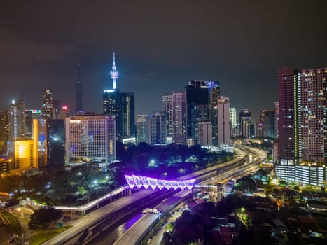 Bukit Bintang, Kuala Lumpur, Malaysia - Dec 04 2022: Aerial view Pintasan Saloma with beautiful led light