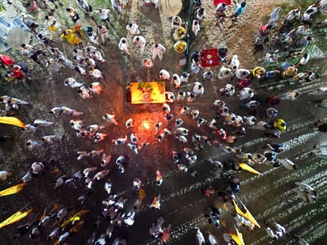 Butterworth, Penang, Malaysia - Sep 25 2022: Aerial view Chinese devotees gather welcome the nine emperor