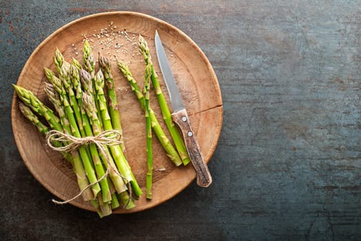 Fresh of green Asparagus. Bunches of green asparagus, top view Image