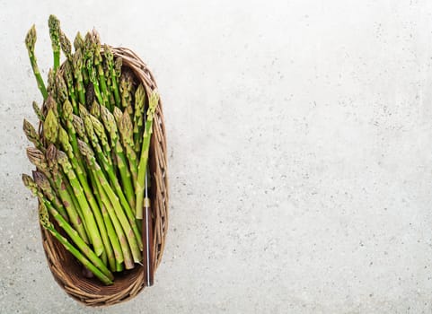 Fresh of green Asparagus. Basket of green asparagus, top view Image