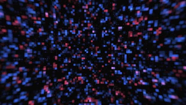 Blue and red digital square background. 2D layout illustration
