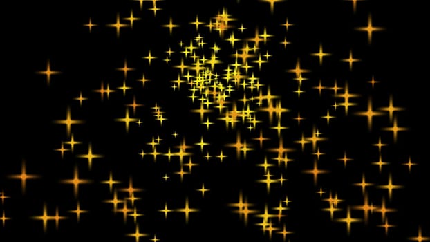 Yellow glittering star in dark background. 2D layout illustration